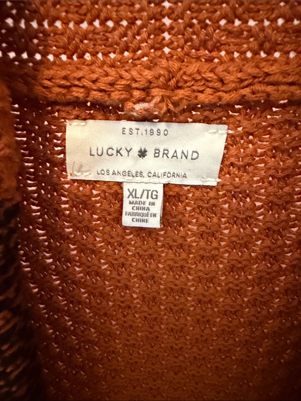 Lucky Brand Orange and Black Open-Front Geometric Cardigan - Picture 2 of 4
